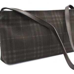 Authentic Burberry London NWT Gray Charcoal Leather Canvas Shoulder Bag